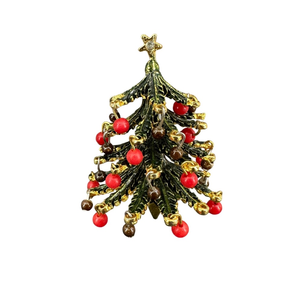 Vintage Hattie Carnegie Christmas Tree Brooch Rhinestone‎ Star Missing 2 Balls